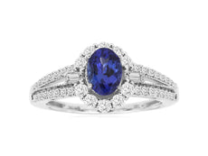 1.40CT DIAMOND & AAA TANZANITE 14KT WHITE GOLD 3D OVAL FLOWER ENGAGEMENT RING