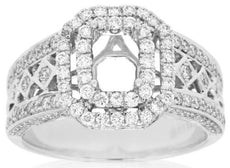 .95CT DIAMOND 14KT WHITE GOLD DOUBLE HALO EMERALD CUT SEMI MOUNT ENGAGEMENT RING