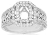.95CT DIAMOND 14KT WHITE GOLD DOUBLE HALO EMERALD CUT SEMI MOUNT ENGAGEMENT RING