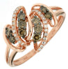 ESTATE .46CT WHITE & MOCHA DIAMOND 14K ROSE & BLACK GOLD 3D CRISS CROSS FUN RING
