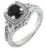 1.0CT WHITE & BLACK DIAMOND 14KT WHITE GOLD ROUND HALO FILIGREE ENGAGEMENT RING