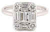 WIDE .99CT DIAMOND 18KT WHITE GOLD ROUND & BAGUETTE 3D FILIGREE ENGAGEMENT RING