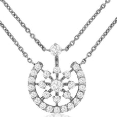 .50CT DIAMOND 14KT WHITE GOLD FLOWER LUCKY HORSESHOE DOUBLE CHAIN FUN NECKLACE