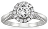 ESTATE 1.25CT DIAMOND 14KT WHITE GOLD CLASSIC ROUND HALO FLOWER ENGAGEMENT RING