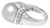 ESTATE LARGE .49CT DIAMOND & AAA SOUTH SEA PEARL 18K WHITE GOLD CLASSIC FUN RING