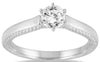 1.0CT DIAMOND 14KT WHITE GOLD CLASSIC ROUND SOLITAIRE FILIGREE ENGAGEMENT RING