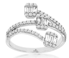 .63CT DIAMOND 14KT WHITE GOLD 3D ROUND & BAGUETTE MULTI SQUARE DIAGONAL FUN RING