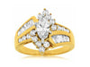 ESTATE 1.55CT ROUND BAGUETTE & MARQUISE DIAMOND 14KT YELLOW GOLD ENGAGEMENT RING