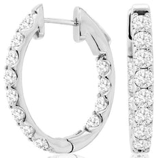 3.0CT DIAMOND 14KT WHITE GOLD ROUND 3D INSIDE OUT HUGGIE HOOP HANGING EARRINGS