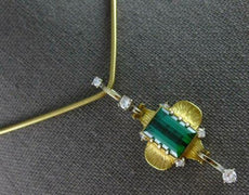 ANTIQUE LARGE 5.61CT DIAMOND & AAA TOURMALINE 18K 2 TONE GOLD 3D NECKLACE #27498