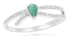 .30CT DIAMOND & AAA EMERALD 14K WHITE GOLD CLASSIC ROUND & PEAR SHAPE LOVE RING