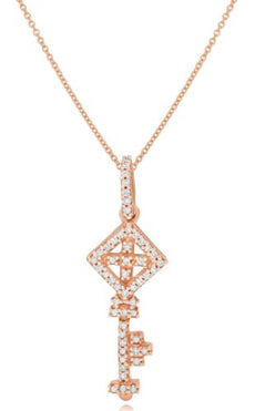 ESTATE .13CT DIAMOND 14K ROSE GOLD ROUND KEY TO YOUR HEART LOVE FLOATING PENDANT