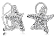 ESTATE .35CT DIAMOND 14KT WHITE GOLD 3D LUCKY STARFISH FUN CLIP ON EARRINGS