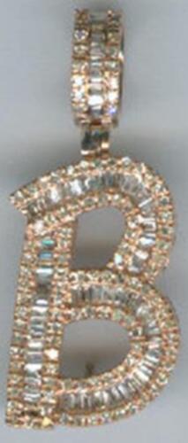 .66CT DIAMOND 14KT ROSE GOLD 3D ROUND & BAGUETTE B INITIAL FUN FLOATING PENDANT
