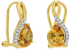 1.19CT DIAMOND & AAA CITRINE 14K YELLOW GOLD ROUND & PEAR SHAPE CLIP ON EARRINGS