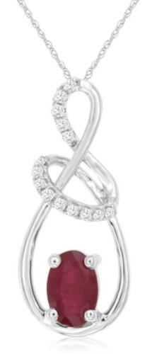 .64CT DIAMOND & AAA RUBY 14K WHITE GOLD OVAL & ROUND LOVE KNOT TEAR DROP PENDANT