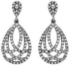 ESTATE .50CT DIAMOND 14KT WHITE GOLD CRISS CROSS TEAR DROP FUN HANGING EARRINGS