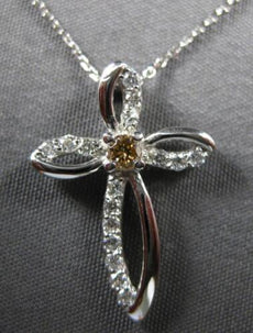 .24CT WHITE & MOCHA DIAMOND 14KT WHITE GOLD 3D SOLITAIRE CROSS FLOATING PENDANT