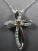 .24CT WHITE & MOCHA DIAMOND 14KT WHITE GOLD 3D SOLITAIRE CROSS FLOATING PENDANT
