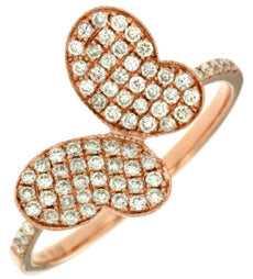 .42CT DIAMOND 14KT ROSE GOLD PAVE DOUBLE HEART CRISS CROSS BUTTERFLY LOVE RING