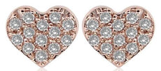 ESTATE .07CT DIAMOND 14KT ROSE GOLD CLASSIC ROUND PAVE HEART SHAPE STUD EARRINGS