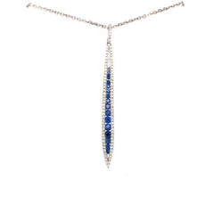 .85CT DIAMOND & AAA SAPPHIRE 18KT WHITE GOLD 3D GRADUATING BAR FLOATING PENDANT