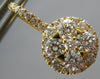 LARGE 1.37CT DIAMOND 18KT YELLOW GOLD ROUND CLUSTER FLOWER HALO HANGING EARRINGS