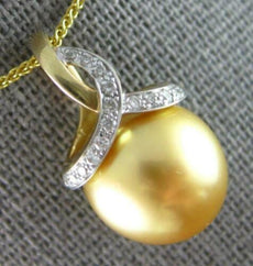 10CT DIAMOND & AAA GOLDEN SOUTH SEA PEARL 14KT YELLOW GOLD 3D FLOATING PENDANT