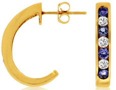 1.10CT DIAMOND & AAA TANZANITE 14K YELLOW GOLD CHANNEL UMBRELLA HANGING EARRINGS