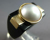 ESTATE AAA ONYX & PEARL 14KT YELLOW GOLD 3D SQUARE HANDCRAFTED FUN RING #27592