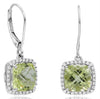 5.52CT DIAMOND & AAA LEMON QUARTZ 14KT WHITE GOLD CUSHION & ROUND HALO EARRINGS