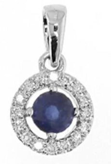 0.35CT DIAMOND & SAPPHIRE 18KT WHITE GOLD ROUND SOLITAIRE HALO FLOATING PENDANT