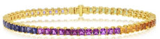 9.26CT AAA MULTI COLOR SAPPHIRE 14K YELLOW GOLD PRINCESS RAINBOW TENNIS BRACELET