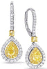 LARGE 1.21CT WHITE & INTENSE FANCY YELLOW DIAMOND 14KT 2 TONE GOLD 3D EARRINGS