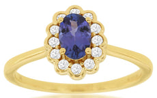 .66CT DIAMOND & AAA TANZANITE 14KT YELLOW GOLD OVAL & ROUND SEMI BEZEL LOVE RING