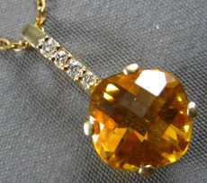 2.39CT DIAMOND & AAA CITRINE 14K YELLOW GOLD CUSHION & ROUND 3D FLOATING PENDANT