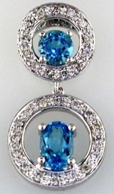 1.12CT DIAMOND & AAA BLUE TOPAZ 14K WHITE GOLD OVAL & ROUND FUN FLOATING PENDANT