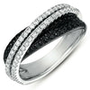 .99CT WHITE & BLACK DIAMOND 14KT WHITE GOLD 3D MULTI ROW CRISS CROSS X LOVE RING