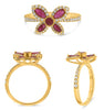 .85CT DIAMOND & AAA RUBY 14KT YELLOW GOLD MARQUISE & ROUND BUTTERFLY FLOWER RING