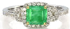 1.02CT DIAMOND & AAA EMERALD 18K 2 TONE GOLD SQUARE & ROUND HALO ENGAGEMENT RING
