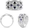 WIDE 1.08CT DIAMOND & AAA SAPPHIRE 14KT WHITE GOLD MULTI FLOWER ANNIVERSARY RING