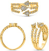 WIDE .32CT DIAMOND 14KT YELLOW GOLD ROUND MULTI ROW LEAF CRISS CROSS FUN RING