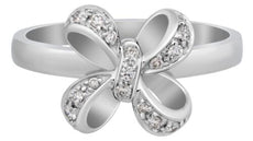 ESTATE .14CT DIAMOND 18KT WHITE GOLD 3D ROUND BOW FUN RING