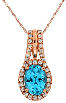 1.74CT DIAMOND & AAA BLUE TOPAZ 14K ROSE GOLD 3D HALO TEAR DROP FLOATING PENDANT