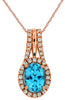1.74CT DIAMOND & AAA BLUE TOPAZ 14K ROSE GOLD 3D HALO TEAR DROP FLOATING PENDANT