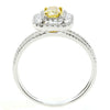 WIDE .76CT WHITE & FANCY YELLOW DIAMOND 18KT 2 TONE GOLD CUSHION ENGAGEMENT RING