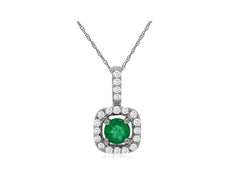 .42CT DIAMOND & AAA EMERALD 14K WHITE GOLD 3D ROUND HALO SQUARE FLOATING PENDANT