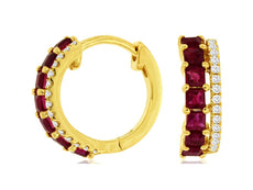 .96CT DIAMOND & AAA RUBY 14K YELLOW GOLD ROUND & PRINCESS 2 ROW HANGING EARRINGS