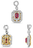 .83CT DIAMOND & AAA RUBY 14K 2 TONE GOLD 3D EMERALD CUT & ROUND FLOATING PENDANT