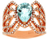 Estate 2.29Ct Diamond & AAA Aquamarine 14Kt Rose Gold 3D Pear Shape & Round Spider Ring
